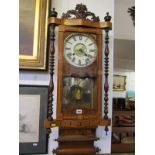 ANTIQUE PARQUETRY REGULATOR CLOCK, attractive straw work case, mirror backed walnut and rosewood