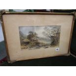 PEACE SYKES, signed water colour "Riverscape in Wooded Valley", 18cm x 32cm