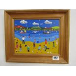 BRIAN POLLARD, signed oil on board "On The Beach" 17cm x 22cm