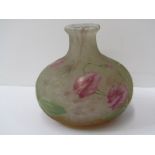 DAUM NANCY GLASS, a carved cameo glass bottle flask, decorated with sweet peas, 7cm height