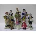 CONTINENTAL FIGURES, collection of 8 assorted figures including 2 miniature Doulton figures, (