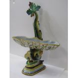 CANTAGALLI MAJOLICA CENTRE PIECE, of fish support server, cockerel base mark, 40cm height