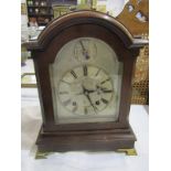 GEORGIAN DESIGN, mahogany domed cased bracket clock, coiled bar strike with satin finish dial,