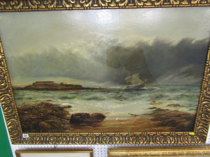BERNARD BENEDICT HEMY, signed oil on canvas "Storm Over Bates Island" 59cm x 89cm - Image 4 of 9