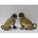 CONTINENTAL PORCELAIN, pair of 19th Century seated Pug dogs, possibly Dresden (both with some