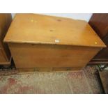 PINE MULE CHEST, twin base drawer mule chest with shaped brass back plates handles, 95cm width