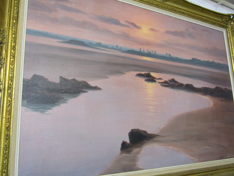 ROGER de la CORBIER, signed painting on canvas "Coastal Scene at low tide and Sunset", 60cm x 90cm - Image 2 of 8