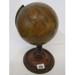 ANTIQUE TABLETOP TERRESTRIAL GLOBE, by Newtons on turned fruitwood stand, 26cm height