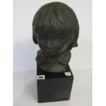 SCULPTURE, Alva Studios, 1958 sculpture of Young Girl's Head on black plinth, 42cm height