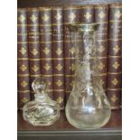 CUT GLASS, floral etched silver mounted spill vase; together with decorative glass perfume bottle