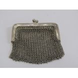 SILVER MESH EVENING PURSE, twin compartment purse, stamped 925, 7cm width