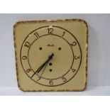 ART DECO GERMAN CERAMIC SQUARE FACE WALL CLOCK, by Mauthe, 24cm width (edge chip)