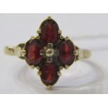 9ct YELLOW GOLD 4 STONE GARNET RING, size P/Q