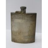 SILVER CURVED BODY HIP FLASK, engine turned decoration possibly Birmingham 1940, 159 grams