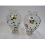 MOSER, pair of 19th Century crackle glass vases enamelled with floral and butterfly decoration ( 1