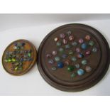 ANTIQUE SOLITAIRE, 30cm solitaire board with collection of vintage marbles, together with similar