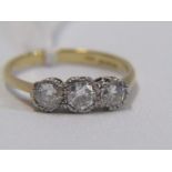 18ct YELLOW GOLD & PLATINUM 3 STONE DIAMOND RING, vintage design, total diamond weight approx 0.5