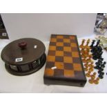 GAMING, rosewood & boxwood folding games board, with boxwood chess set together with tabletop gaming