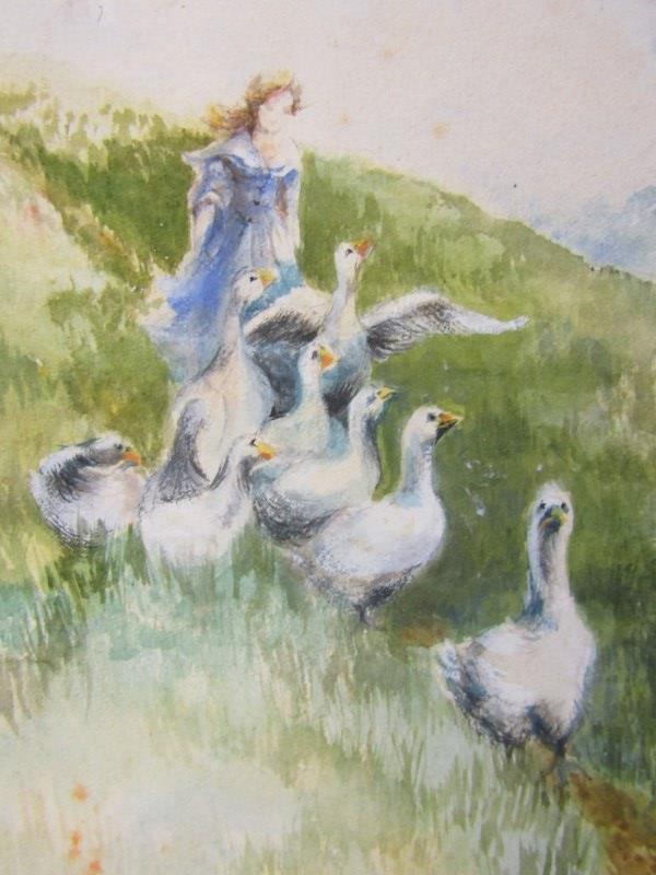 WILLIAM KAY BLACKLOCK, signed watercolour "The Goose Girl", 28cm x 18cm - Image 2 of 6