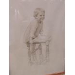 PENCIL PORTRAIT, "Portrait of Young Boy with open book", 23cm x 13cm