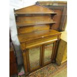EARLY VICTORIAN ROSEWOOD CHIFFONIER, twin mirrored cupboard doors below frieze drawer with carved