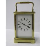 CARRIAGE CLOCK, bevelled glass brass cased carriage clock and key, 15cm height