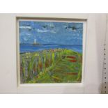 PAUL WESTAWAY, signed acrylic painting on board "Taking in the View from the Viaduct", 23cm x 23cm