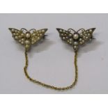 PAIR OF VINTAGE SEED PEARL SET MOTH BROOCHES, set in yellow metal, possibly pinch beck