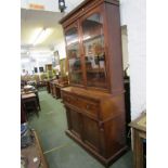 EARLY VICTORIAN MAHOGANY GLAZED BOOKCASE, secretaire drawer, maple fitted interior, 122 cm width