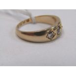 18ct YELLOW GOLD 3 STONE DIAMOND GYPSY STYLE RING, approx 0.6ct of old cut diamond, bright nicely
