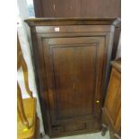 GEORGIAN OAK CORNER CUPBOARD, provincial inlaid oak corner cupboard with 3 drawers, 108cm height,