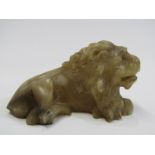 ORIENTAL JADE CARVING, mutton fat jade carving of Resting Lion, 9cm length