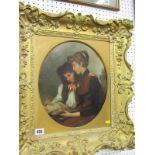 19th CENTURY ENGLISH SCHOOL, oil on canvas "Mother and Daughter looking at Scrapbook", 34cm x 29cm