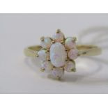 9ct YELLOW GOLD OPAL CLUSTER RING, size O