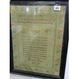 ANTIQUE NEEDLEWORK SAMPLER, coloured silk sampler by Elizabeth Perks 1827, with "God be to God on