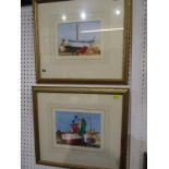 LINDY ALFREY, pair of signed watercolours "Aldeburgh Fishing Boats", 14cm x 19cm