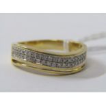 TESTS 18ct YELLOW GOLD DIAMOND HALF ETERNITY STYLE RING, unusual wave design, HM rubbed but visible,