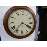 SCHOOL ROOM CLOCK, mahogany circular surround wall clock by W.J. Driscoll of Newport, 38cm diameter