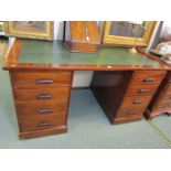 KNEEHOLE DESK, vintage kneehole desk of twin pedestal of 4 drawers, 153cm width