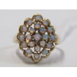 9ct YELLOW GOLD OPAL CLUSTER RING, size O