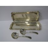 PAIR OF SILVER PEN TRAYS, scallop edged rectangular pen trays, together with pair of silver sauce