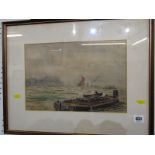 ENGLISH SCHOOL, unsigned watercolour "The Coal Barge", 23cm x 33cm
