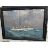MARITIME, indistinctly signed gouache "Ship Portrait of Steam Yacht Evona in stormy sea", 42cm x
