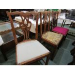 PROVINCIAL CHIPPENDALE, 3 matched fruitwood pierced back dining chairs with drop in seats