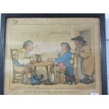 SCHOOL OF GILLRAY, pair of hand coloured caricature engravings, "A Game at Put in a Country Ale