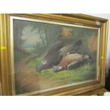 D. RUSSELL TULLY, signed oil on canvas "Still Life - Two Pigeons", 39cm x 60cm