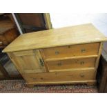 STRIPPED PINE COMPACTUM CHEST, of 2 short drawers, long drawer & cupboard, 107cm width