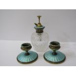 ENAMELLED DRESSING TABLE WARE, pair of turquoise enamelled silver circular base dressing table