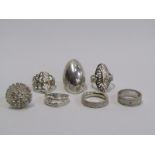 7 SILVER RINGS, various designs including white stone set and diamond