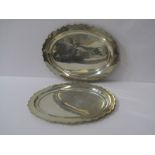 PAIR OF OVAL SILVER DISHES, scallop edge 19cm width serving dishes, London 1979, 314 grams